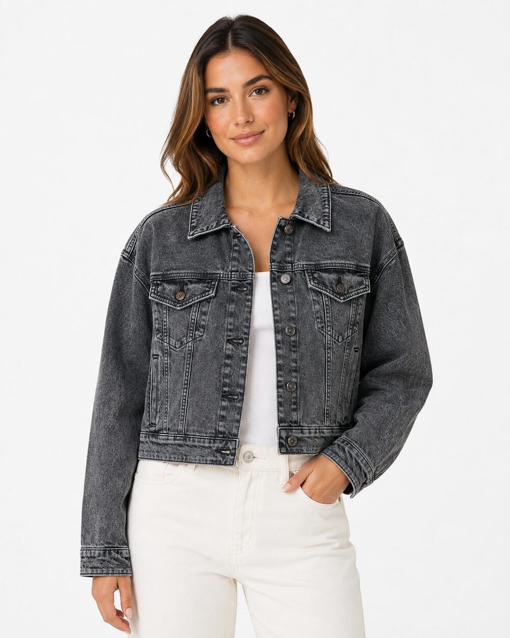 Wild Fable Dark Gray Cropped Denim Jean Jacket